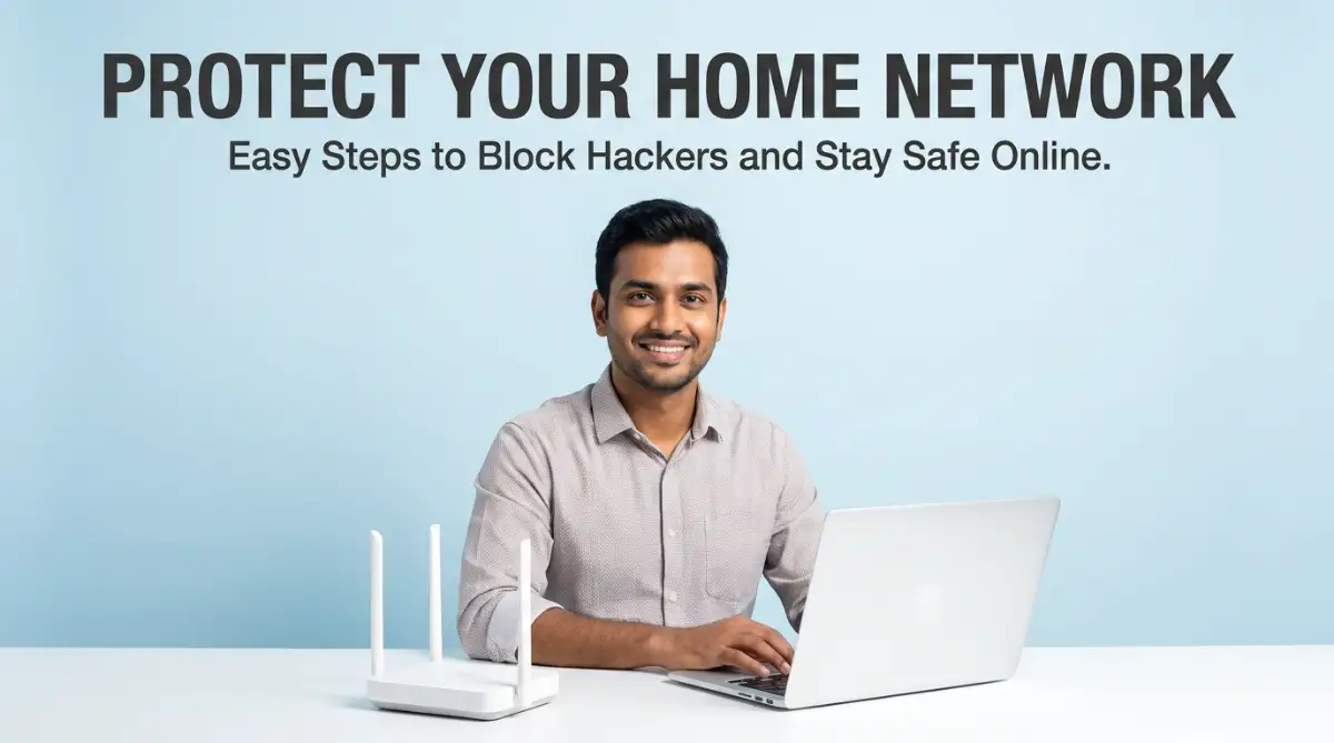 A professional man securing his home Wi-Fi router to block unauthorized access.